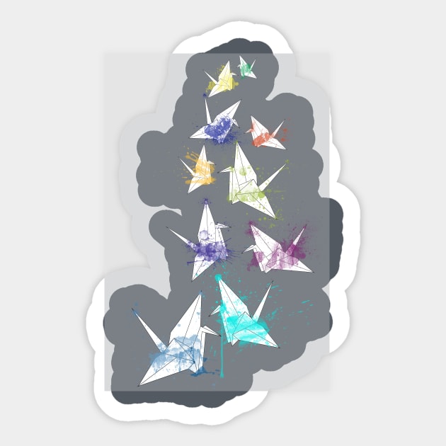 Coloured Cranes Sticker by AMDesigns